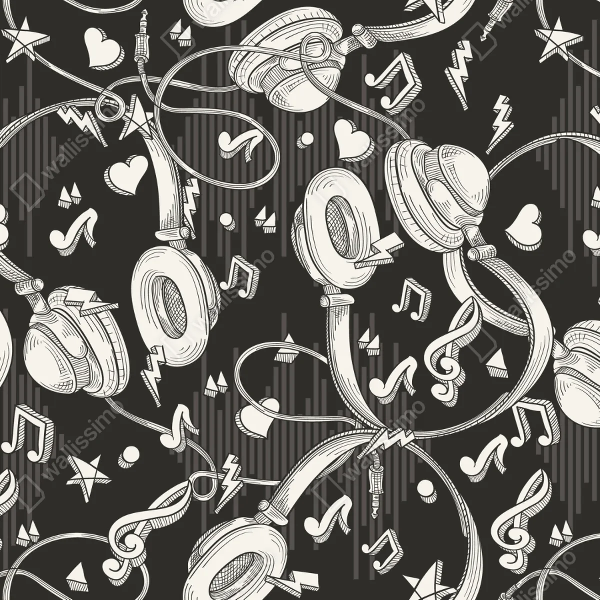 Türaufkleber monochromatisches muster mit kopfhörern und noten Türaufkleber monochromatisches muster mit kopfhörern und noten
