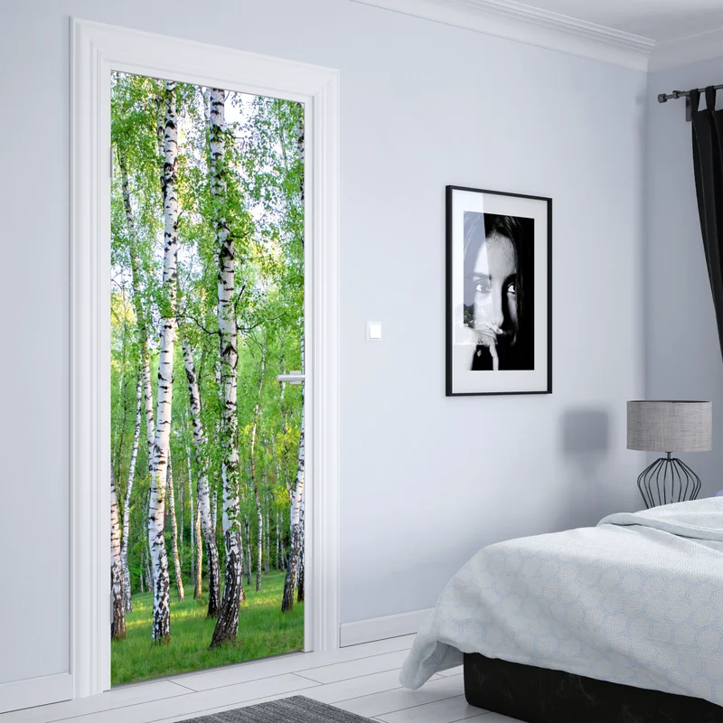 Türaufkleber ruhiger birkenhain im sommer Türaufkleber ruhiger birkenhain im sommer