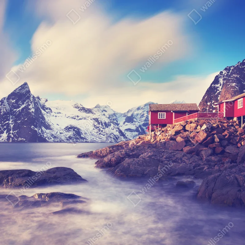 Tischaufkleber und Schreibtischaufkleber küstengebirge mit roten hütten Tischaufkleber und Schreibtischaufkleber küstengebirge mit roten hütten