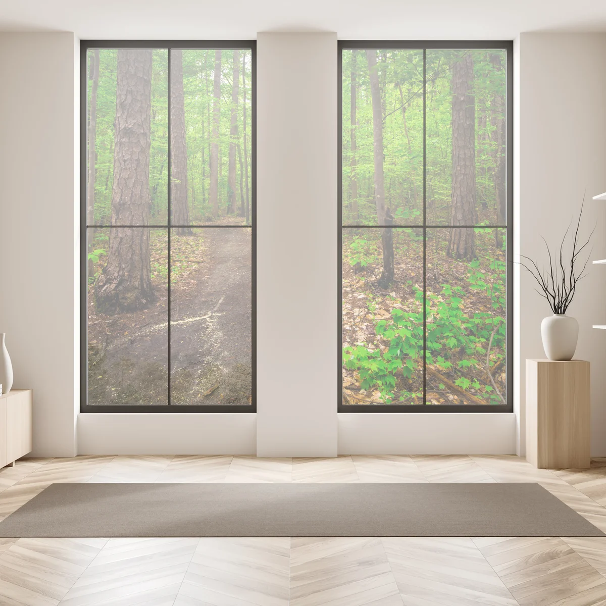 Fensteraufkleber ruhiger grüner waldpfad Fensteraufkleber ruhiger grüner waldpfad