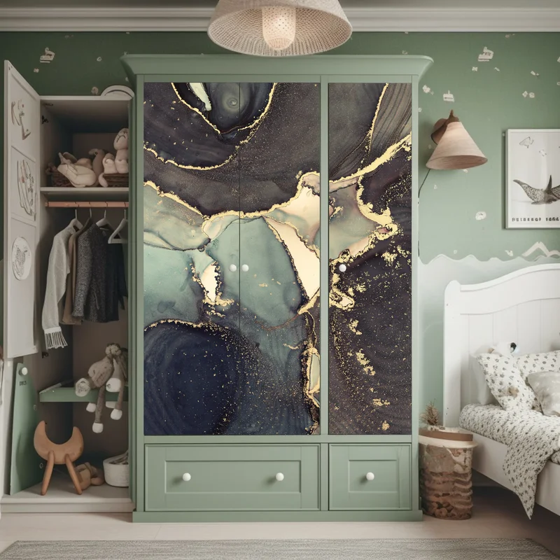 Schrankaufkleber türkis und gold abstrakte fließmalerei Schrankaufkleber türkis und gold abstrakte fließmalerei