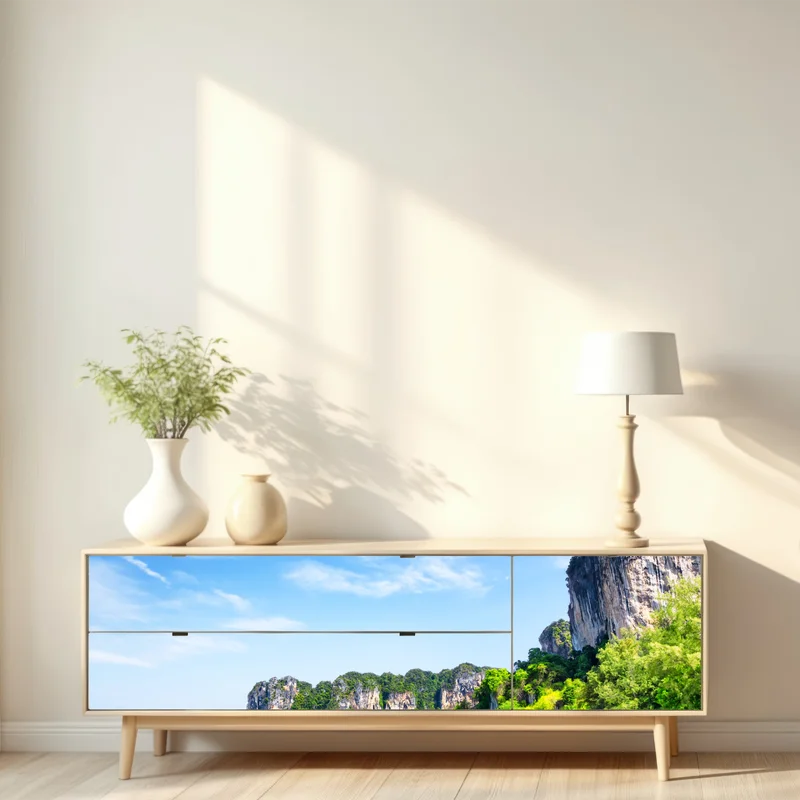 Repositionierbarer Aufkleber longtail-boot am strand Railay, Thailand