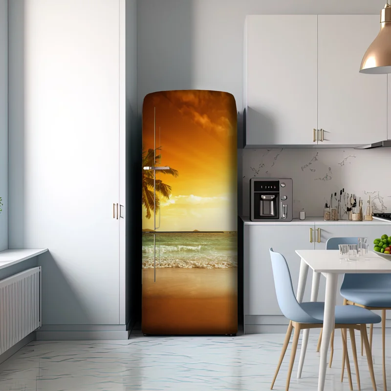 Kühlschrankaufkleber tropischer sonnenuntergang am strand Kühlschrankaufkleber tropischer sonnenuntergang am strand