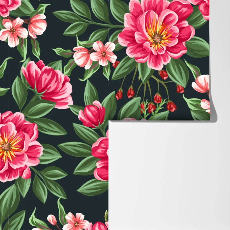 Fototapete rosa aquarell blumenmuster auf dunklem hintergrund Fototapete rosa aquarell blumenmuster auf dunklem hintergrund