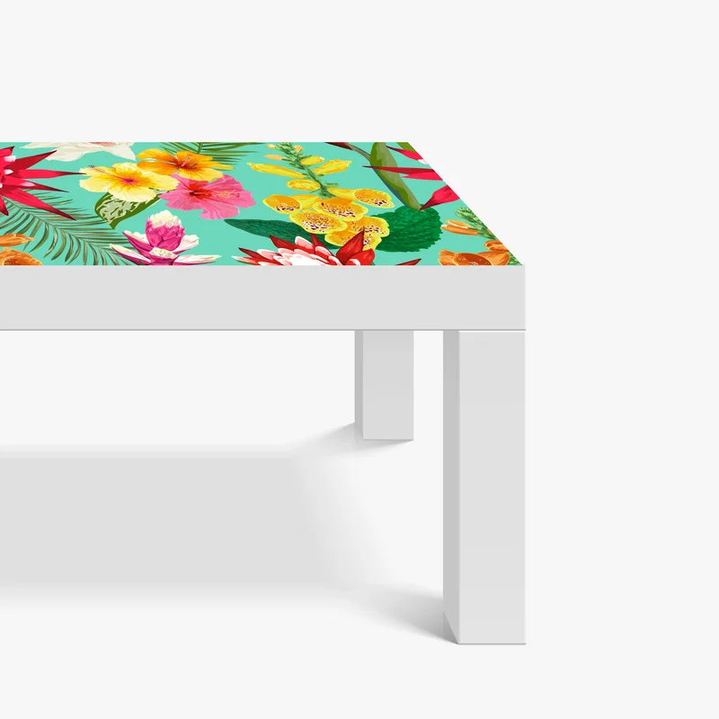 Tischaufkleber und Schreibtischaufkleber tropisches aquarell-blumenmuster mit hibiskus, tigerlilie und paradiesvogelblume