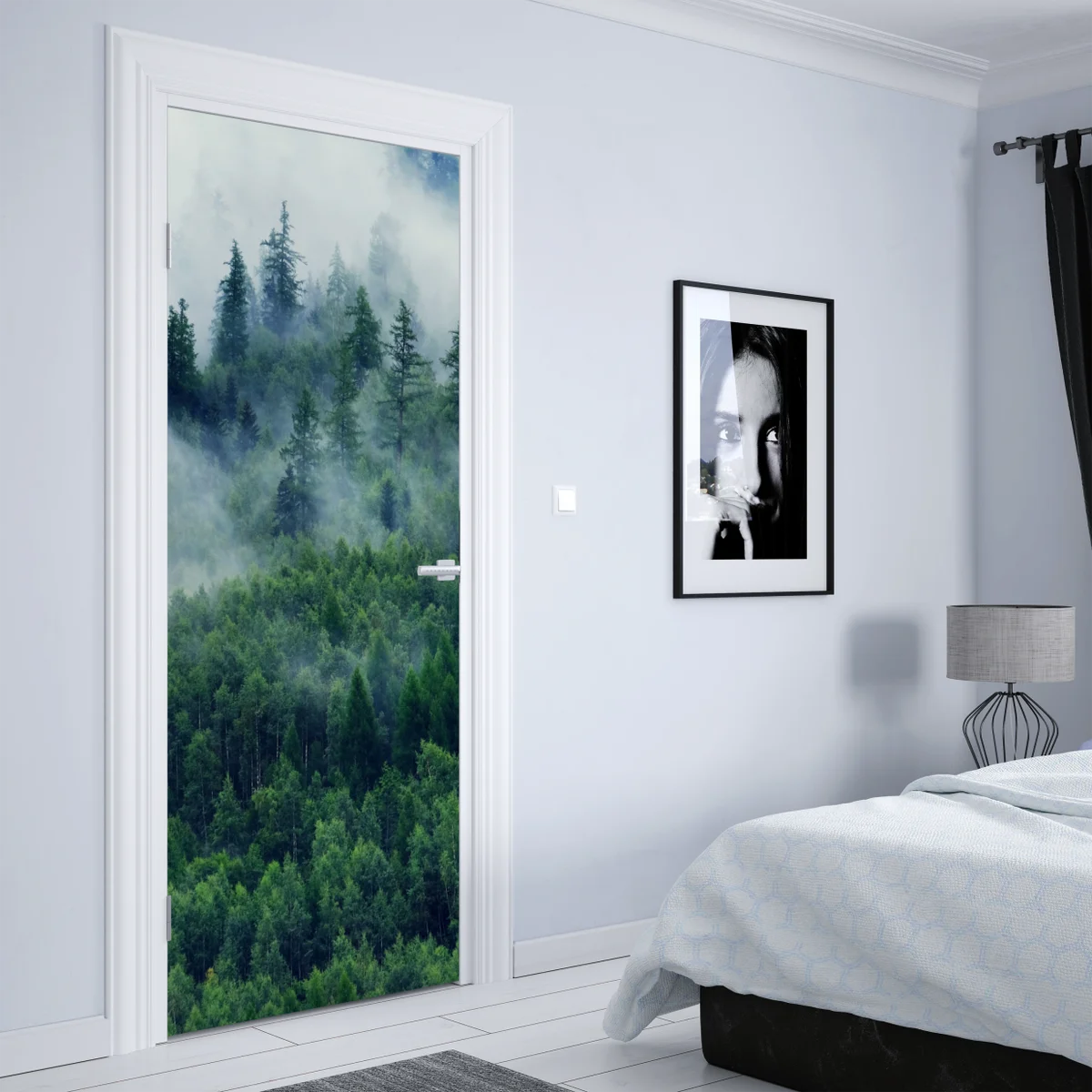 Türaufkleber nebliger grüner wald Türaufkleber nebliger grüner wald