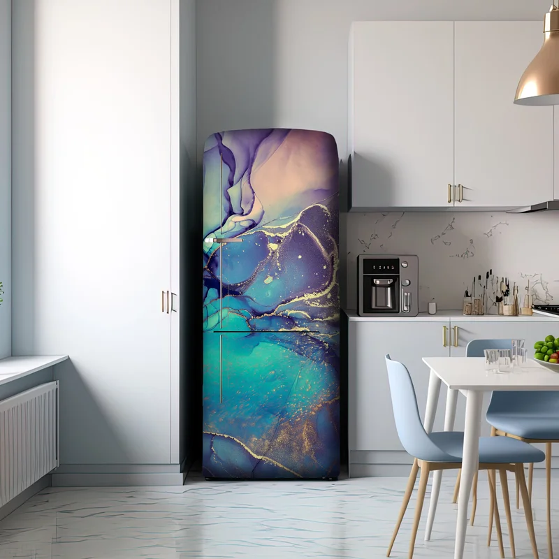 Kühlschrankaufkleber türkis und gold fließende marmorabstraktion