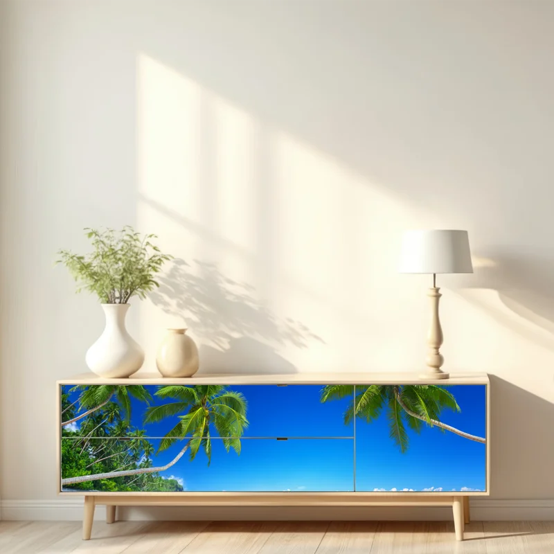 Repositionierbarer Aufkleber tropischer strand mit palmen