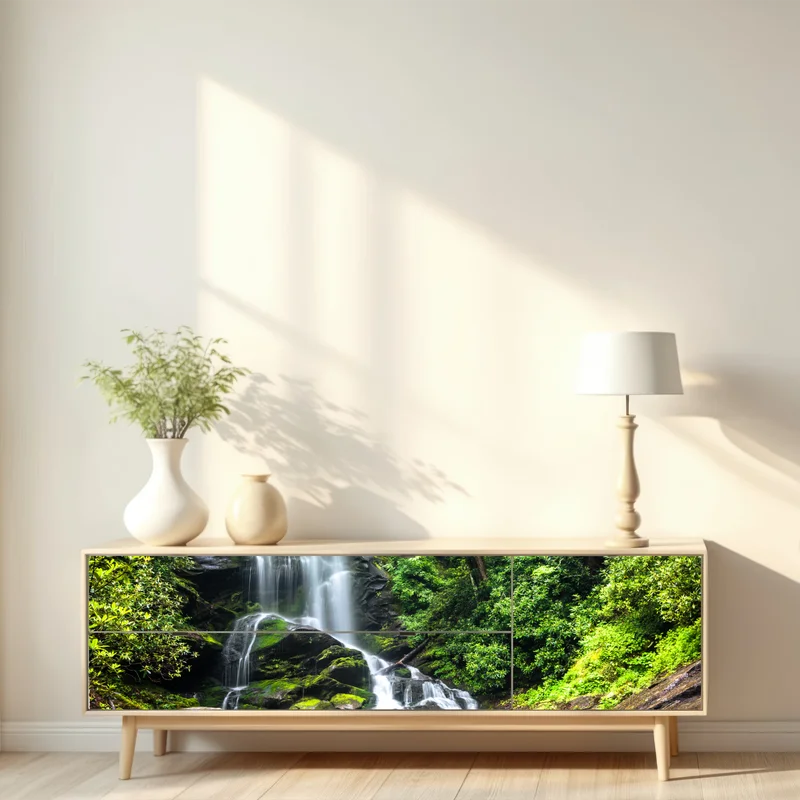 Repositionierbarer Aufkleber ruhiger wasserfall im wald Repositionierbarer Aufkleber ruhiger wasserfall im wald