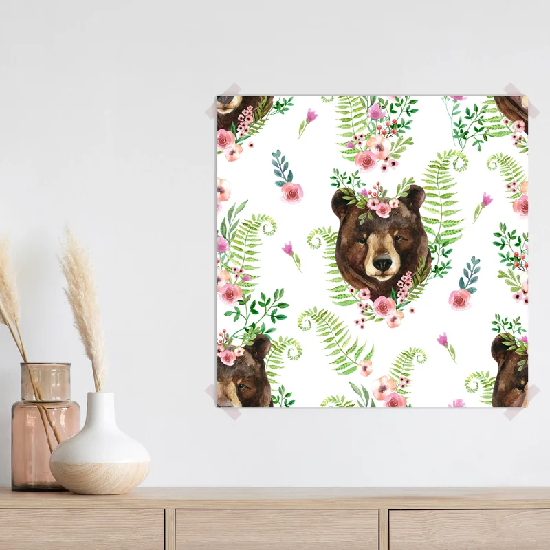 Poster aquarellbär mit blumenkranz • Poster bei Wallnifity® Poster aquarellbär mit blumenkranz • Poster bei Wallnifity®