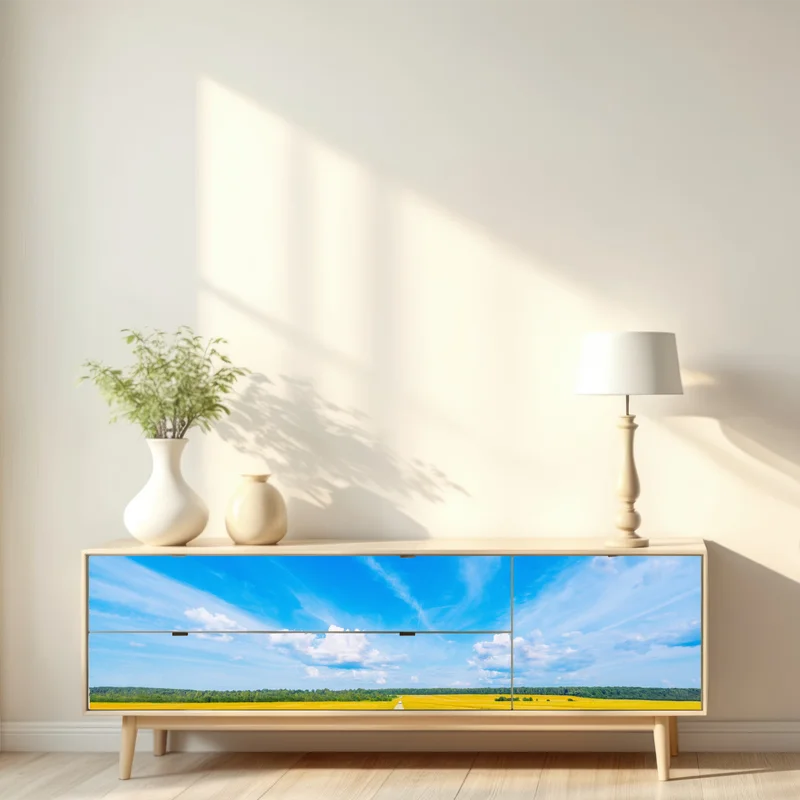 Repositionierbarer Aufkleber goldene wiese unter weitem blauem himmel