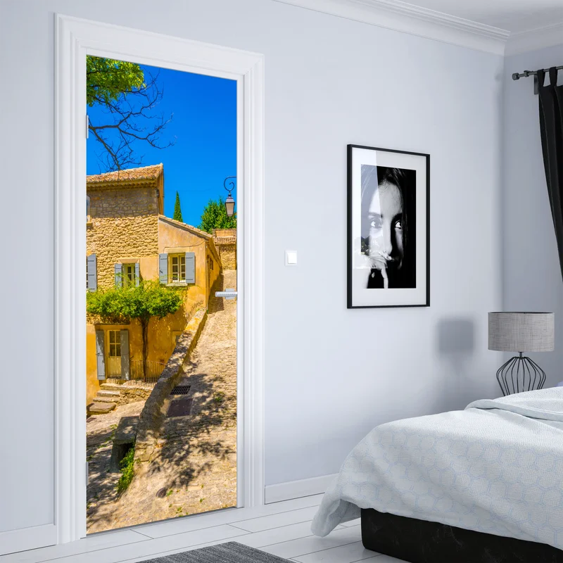 Türaufkleber sonnige kopfsteinpflastergasse Türaufkleber sonnige kopfsteinpflastergasse