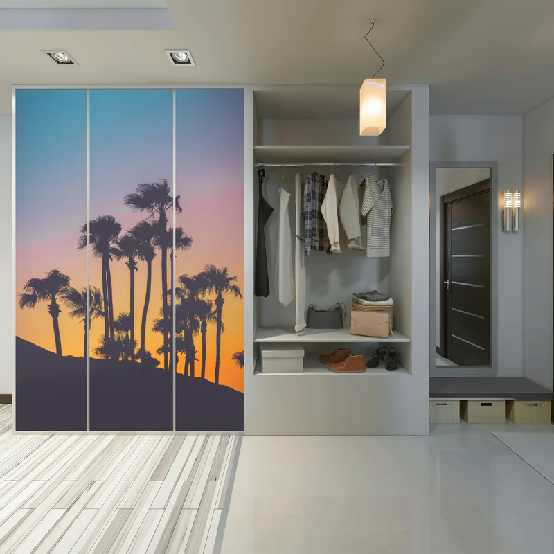 Schrankaufkleber retro tropische palmen bei sonnenuntergang