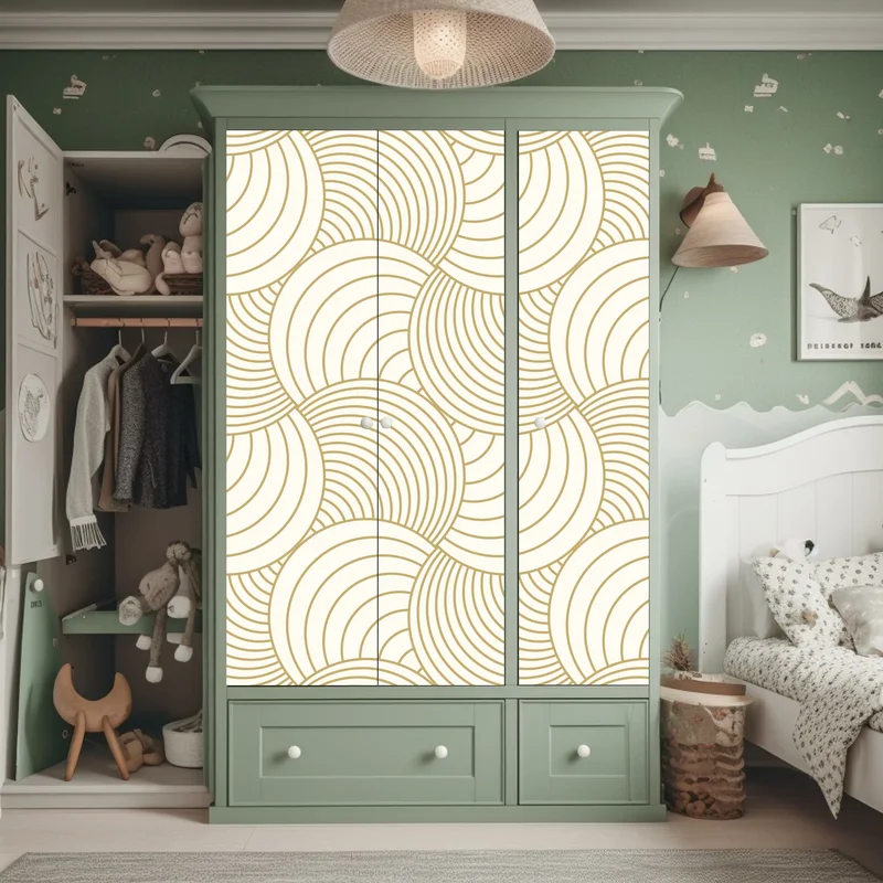 Schrankaufkleber goldenes art deco kreismuster