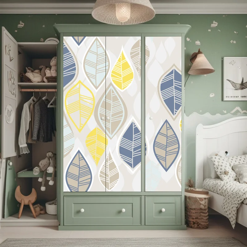 Schrankaufkleber skandinavisches blättermuster in sanften neutralen tönen Schrankaufkleber skandinavisches blättermuster in sanften neutralen tönen