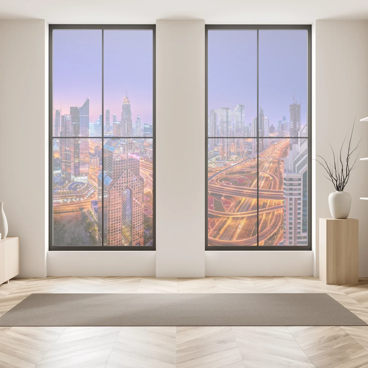 Naklejka na okno Dubaj nocą: panorama miejskich świateł Naklejka na okno Dubaj nocą: panorama miejskich świateł