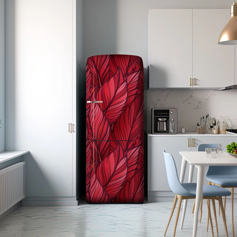 Kühlschrankaufkleber rotes botanisches blättermuster Kühlschrankaufkleber rotes botanisches blättermuster