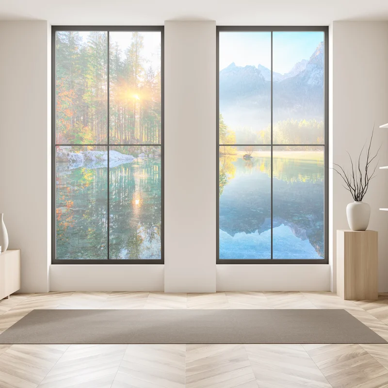 Fensteraufkleber Hintersee herbstlicher sonnenaufgang über dem türkisfarbenen see