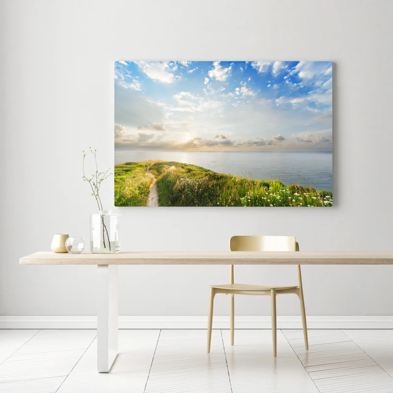 Leinwandbild sonniger küstenpfad zum meer Leinwandbild sonniger küstenpfad zum meer