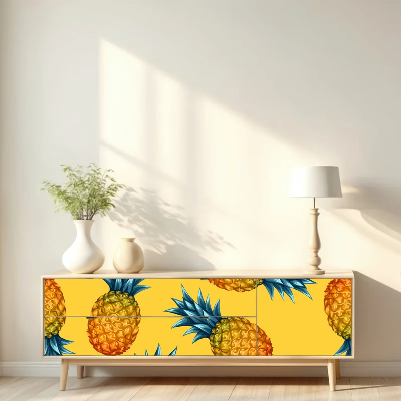 Repositionierbarer Aufkleber tropisches ananasmuster auf gelbem hintergrund