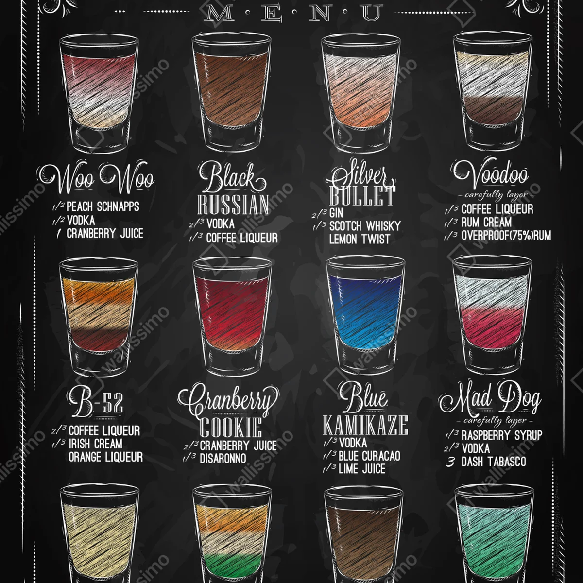 Poster vintage kreidetafel shots menü Poster vintage kreidetafel shots menü