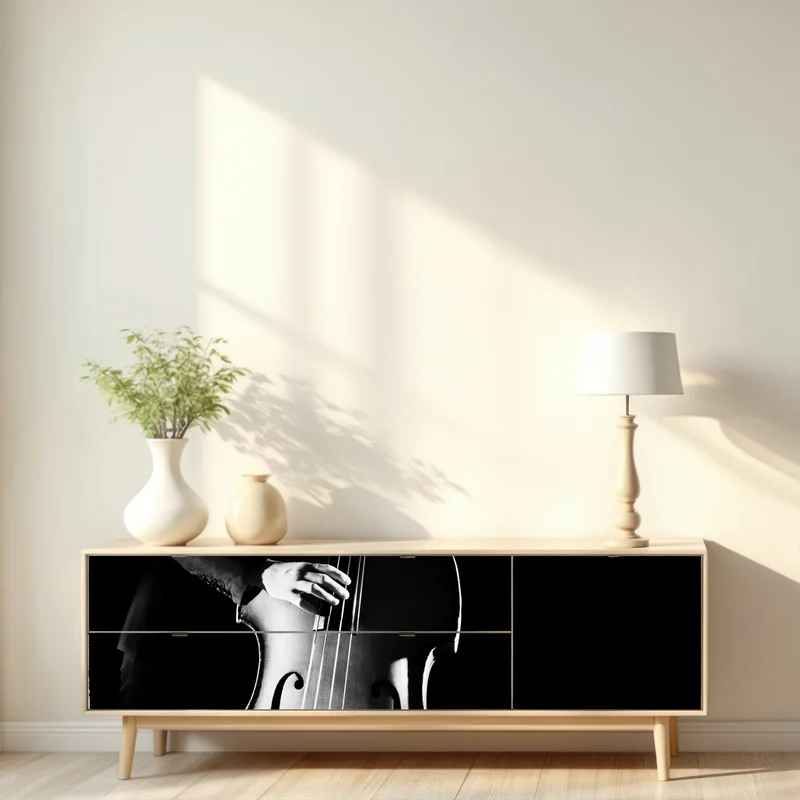 Repositionierbarer Aufkleber kontrabassist im dramatischen licht Repositionierbarer Aufkleber kontrabassist im dramatischen licht