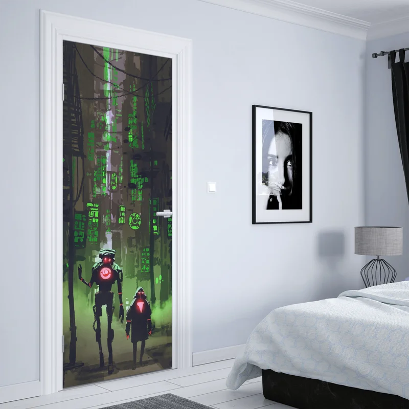 Türaufkleber roboter in der neon gasse