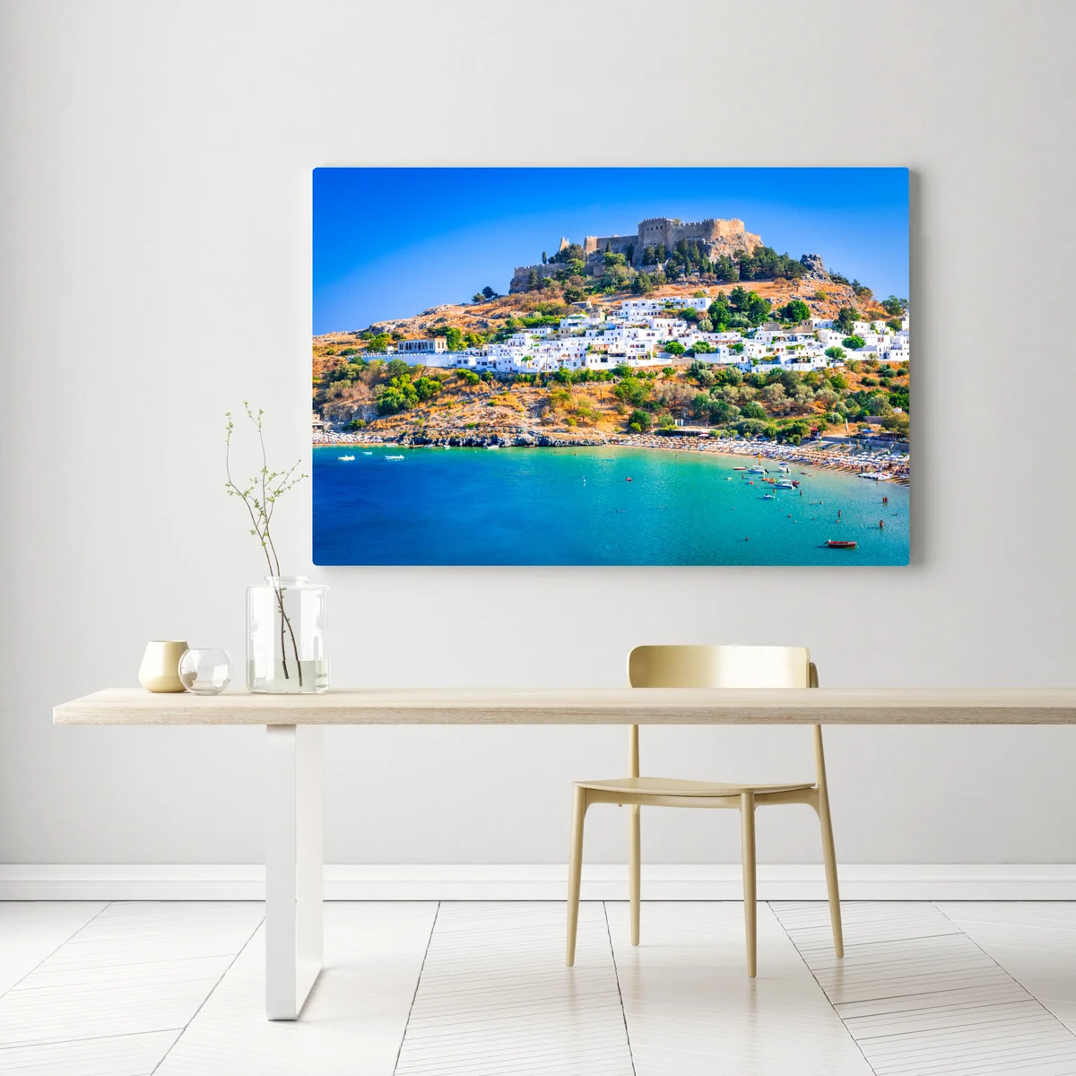 Leinwandbild Lindos: akropolis über dem weißen dorf, Rhodos Leinwandbild Lindos: akropolis über dem weißen dorf, Rhodos