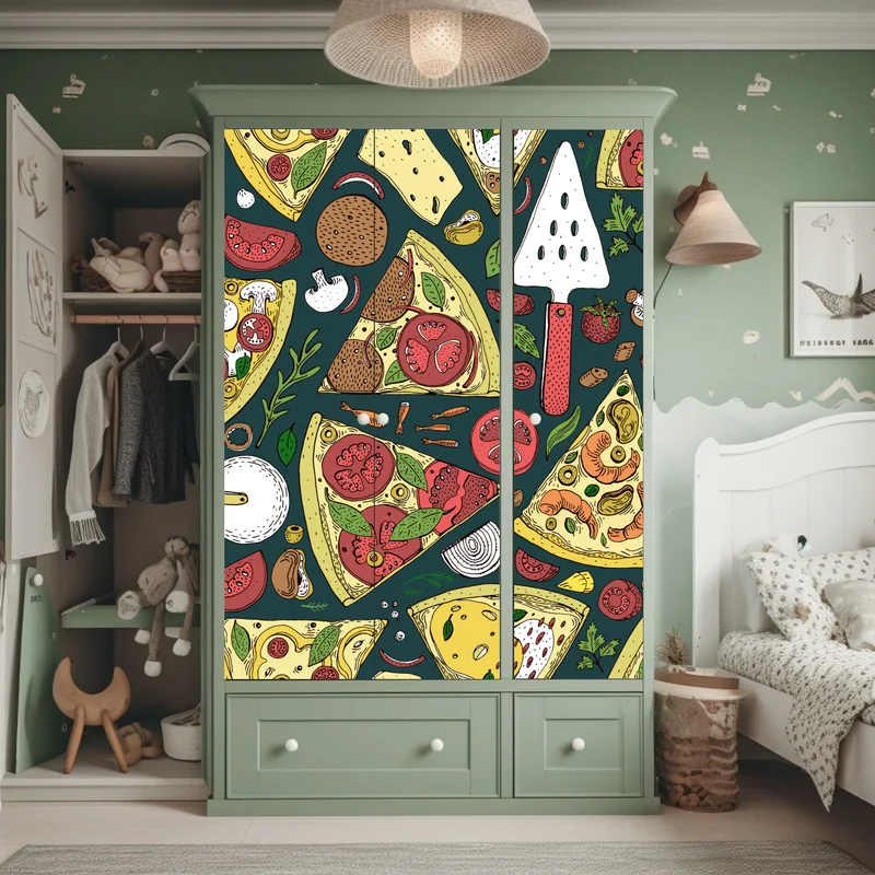 Schrankaufkleber buntes muster mit pizzastücken