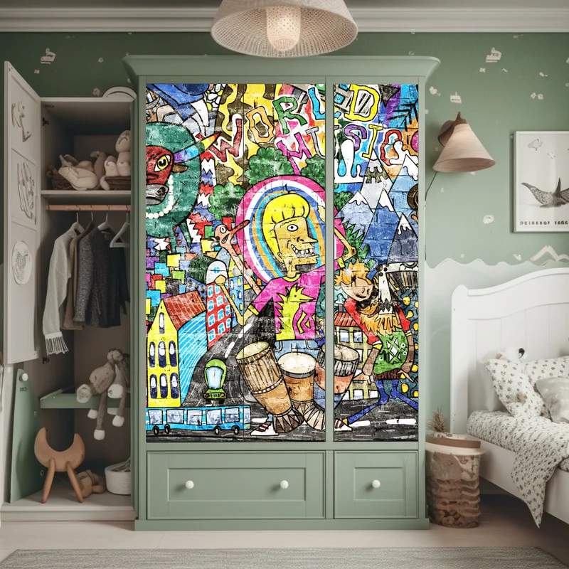 Schrankaufkleber farbenfrohes graffiti-wandbild Schrankaufkleber farbenfrohes graffiti-wandbild