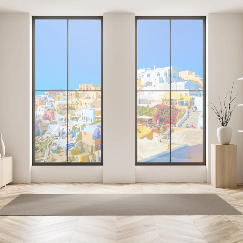 Fensteraufkleber sonniges Dorf Oia, Santorini