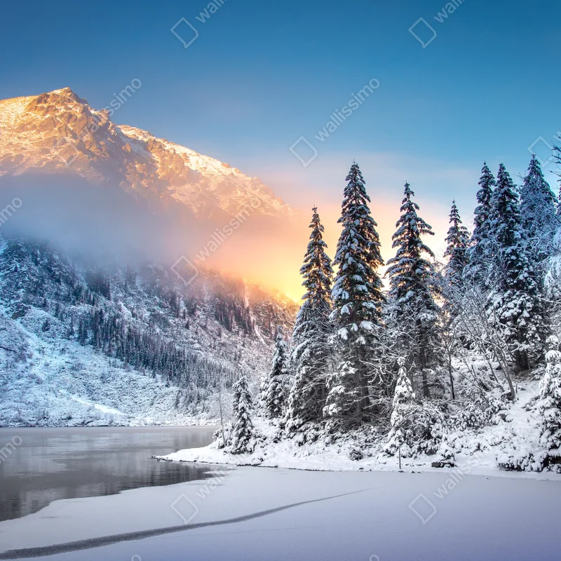 Tischaufkleber und Schreibtischaufkleber winterlicher sonnenaufgang am Morskie Oko Tischaufkleber und Schreibtischaufkleber winterlicher sonnenaufgang am Morskie Oko