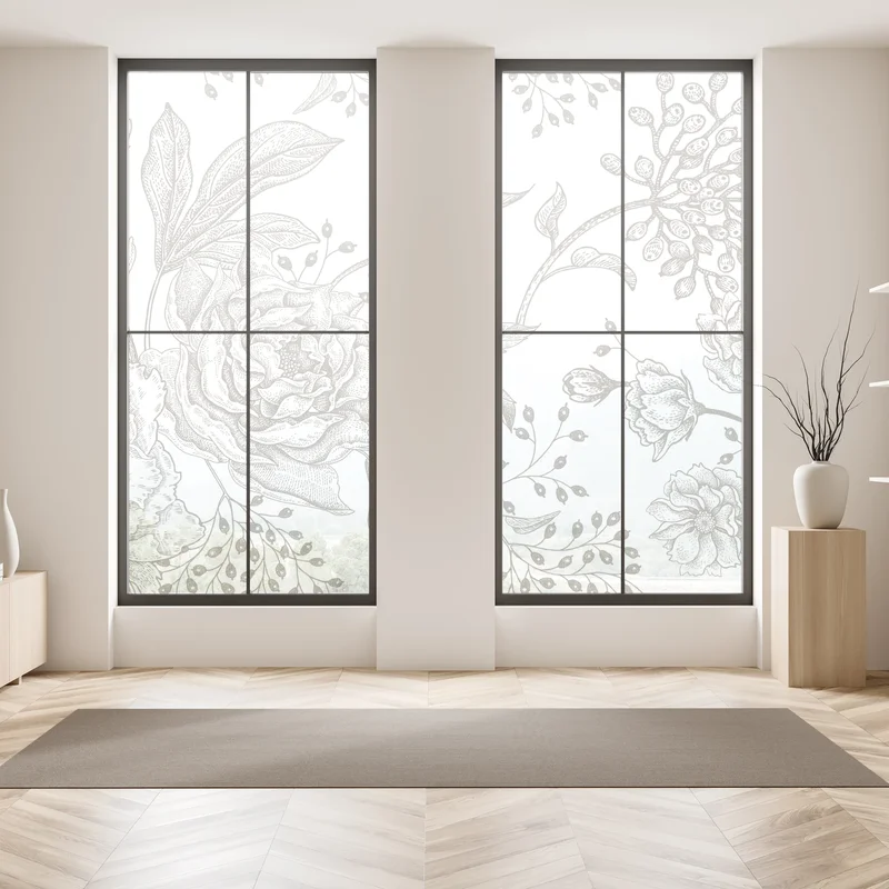 Fensteraufkleber zartes botanisches blumenmuster im vintage-stil