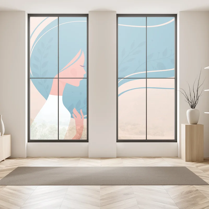 Fensteraufkleber sanftes blumiges profil mit fließendem haar Fensteraufkleber sanftes blumiges profil mit fließendem haar