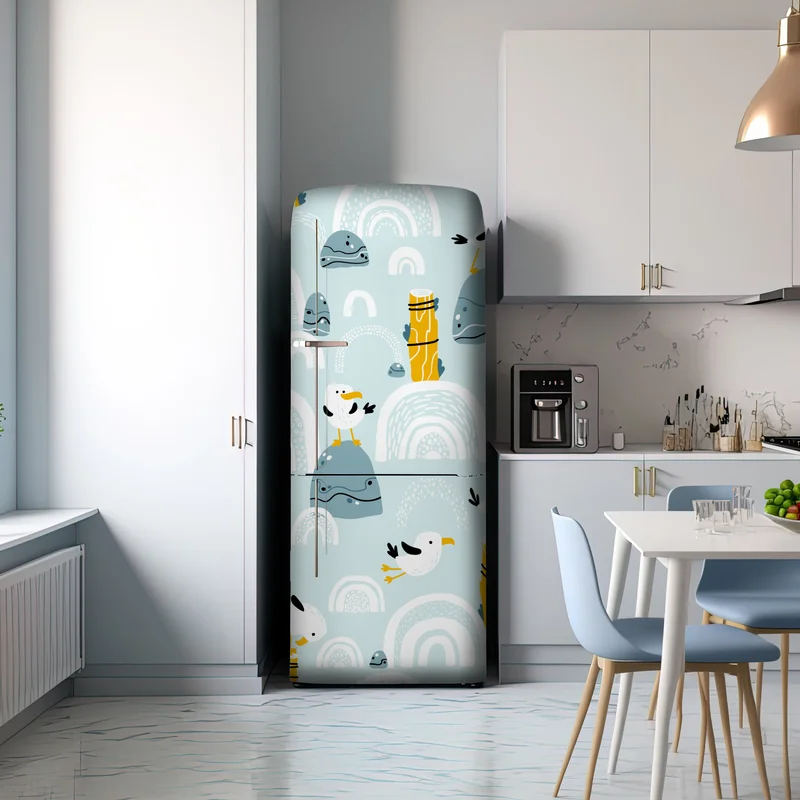 Kühlschrankaufkleber verspielte möwen auf pastellfarbenen bögen