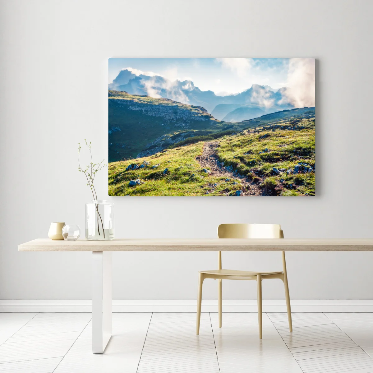 Leinwandbild nebliger morgen auf Monte Piana, Dolomiten Leinwandbild nebliger morgen auf Monte Piana, Dolomiten