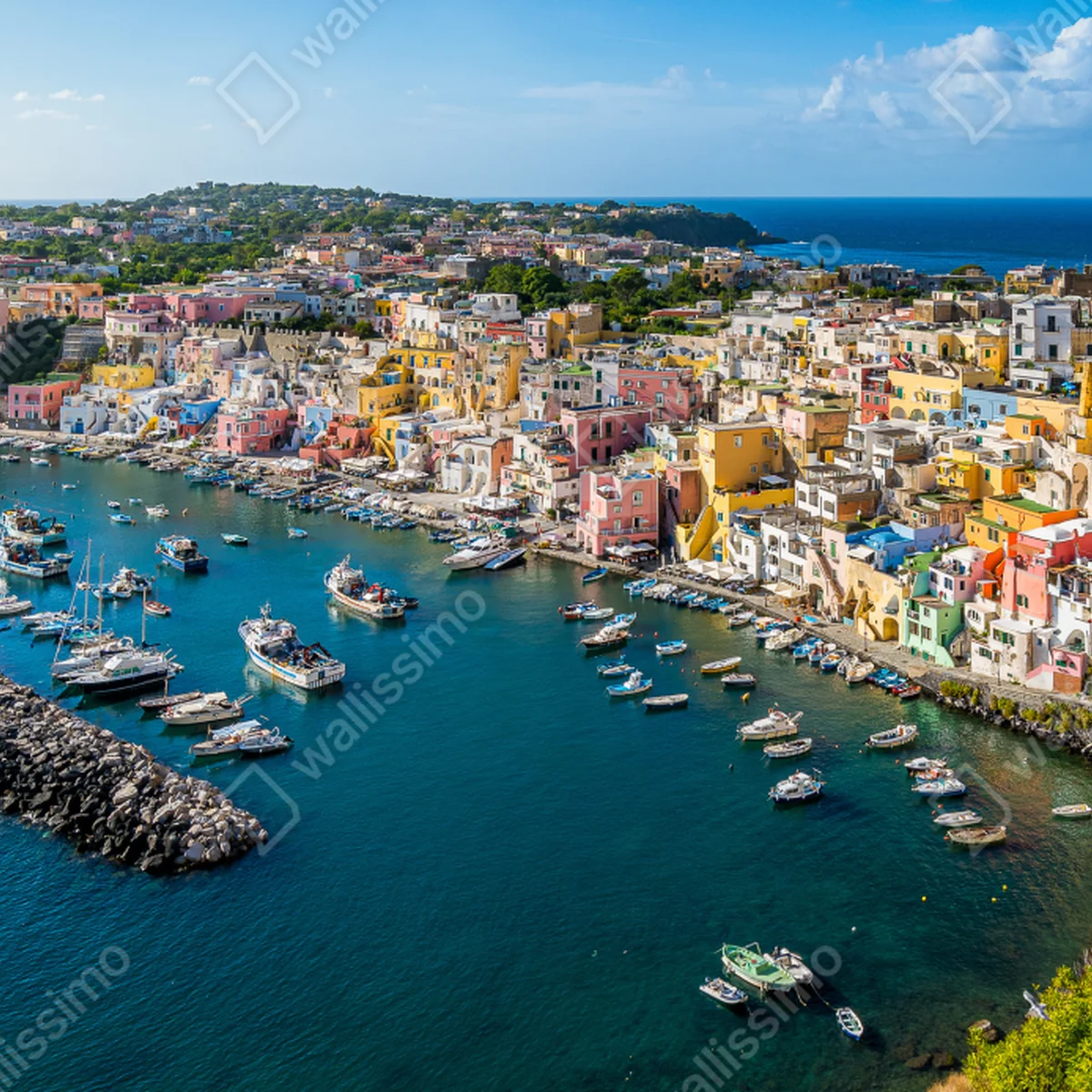 Repositionierbarer Aufkleber bunte panoramaufnahme eines Mittelmeerhafens Repositionierbarer Aufkleber bunte panoramaufnahme eines Mittelmeerhafens