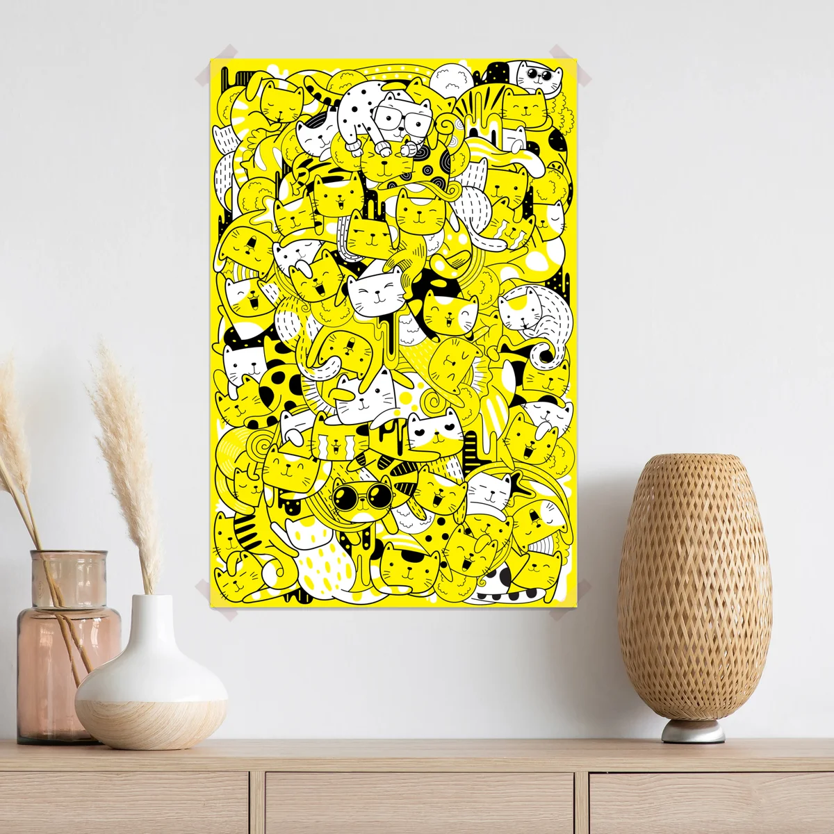 Poster verspielte gelbe katzen-collage Poster verspielte gelbe katzen-collage