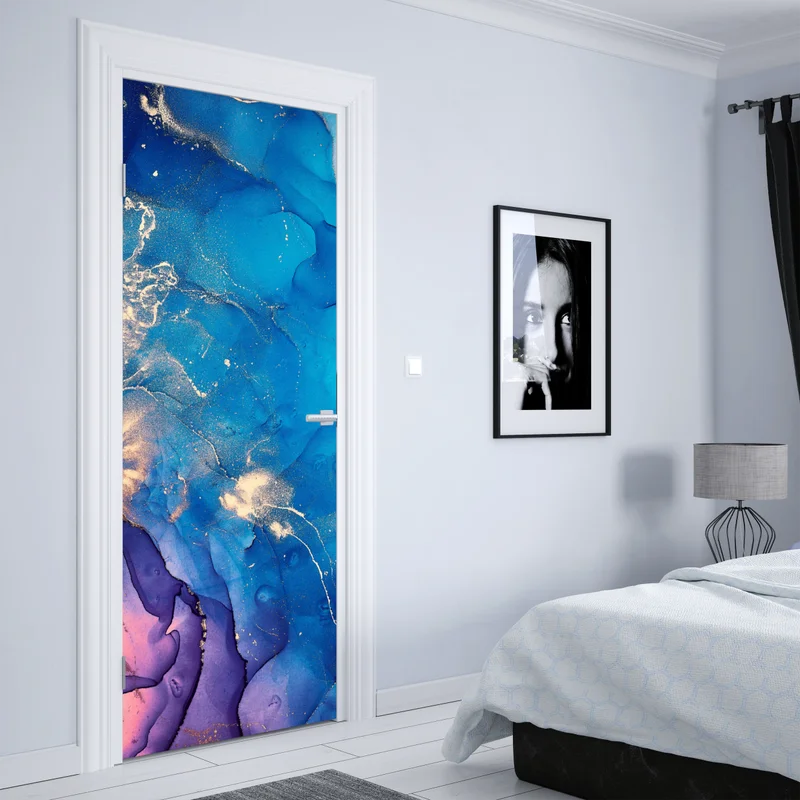 Türaufkleber blaue marmorierte alkoholtinten abstraktion