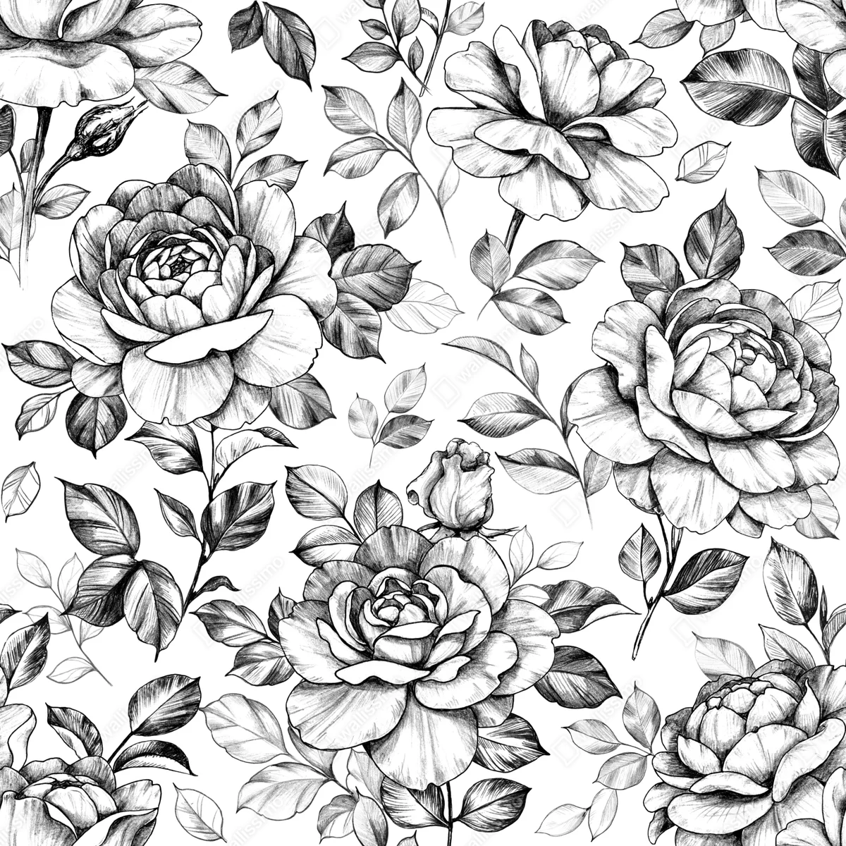 Leinwandbild handgezeichnetes rosenmuster Leinwandbild handgezeichnetes rosenmuster