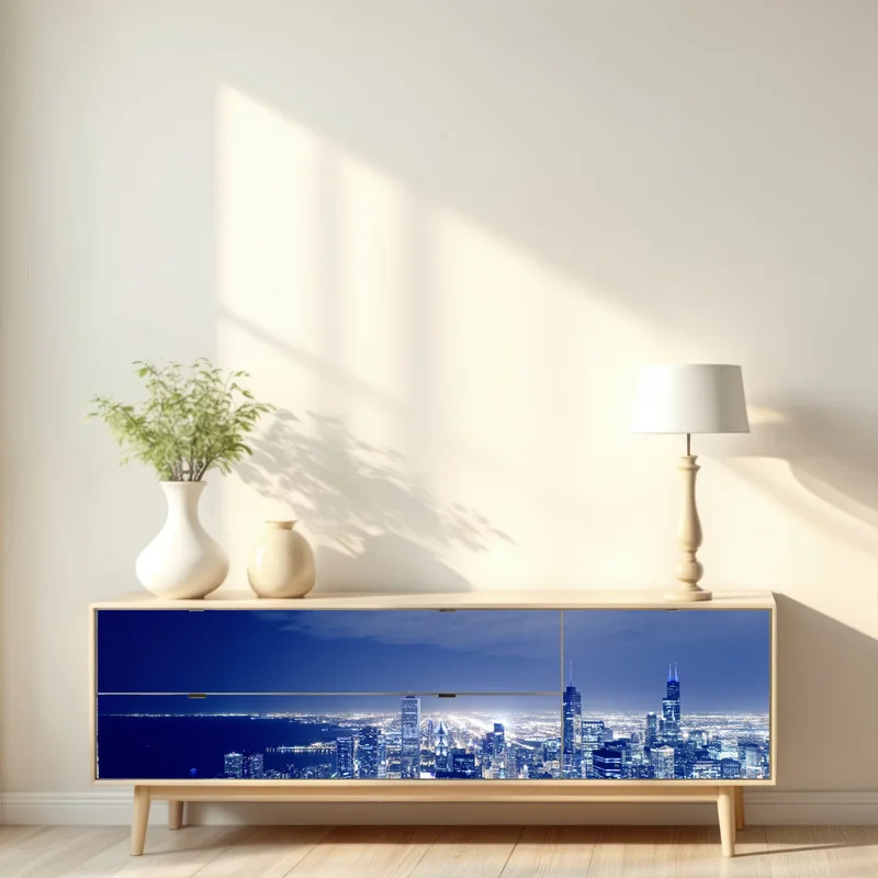 Repositionierbarer Aufkleber Chicago nächtliche skyline panorama Repositionierbarer Aufkleber Chicago nächtliche skyline panorama