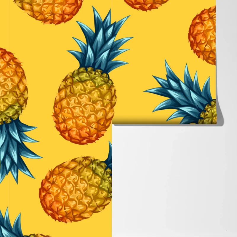 Fototapeta tropikalny wzór z ananasami na żółtym tle Fototapeta tropikalny wzór z ananasami na żółtym tle