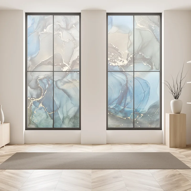 Fensteraufkleber blaue und goldene flüssige abstraktion