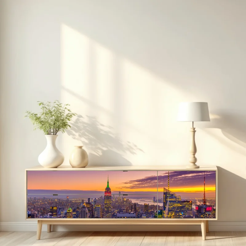 Repositionierbarer Aufkleber lebendige New York skyline bei sonnenuntergang Repositionierbarer Aufkleber lebendige New York skyline bei sonnenuntergang