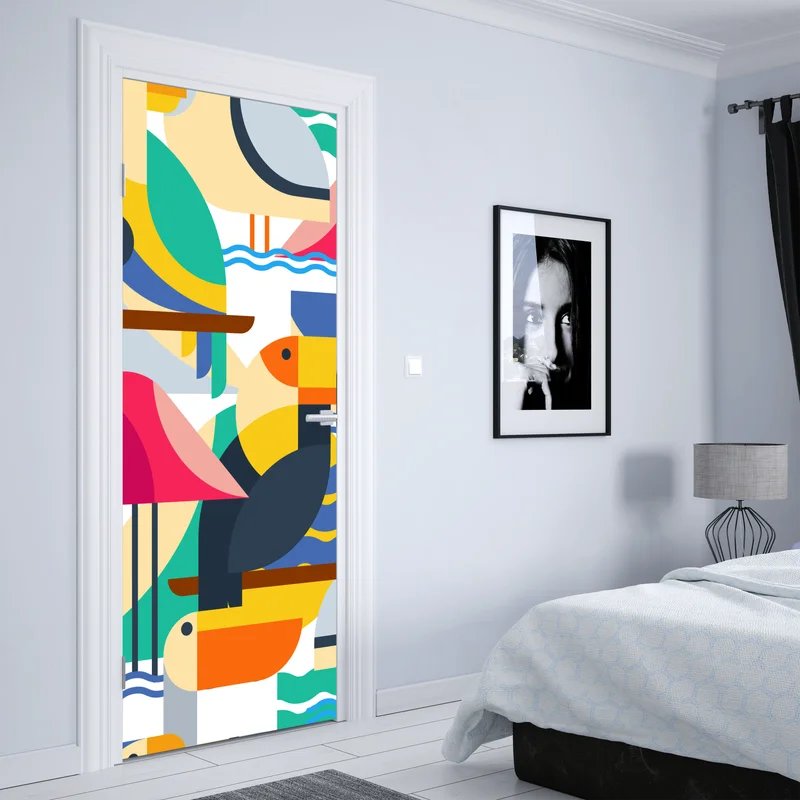 Türaufkleber tropisches geometrisches vogelmuster