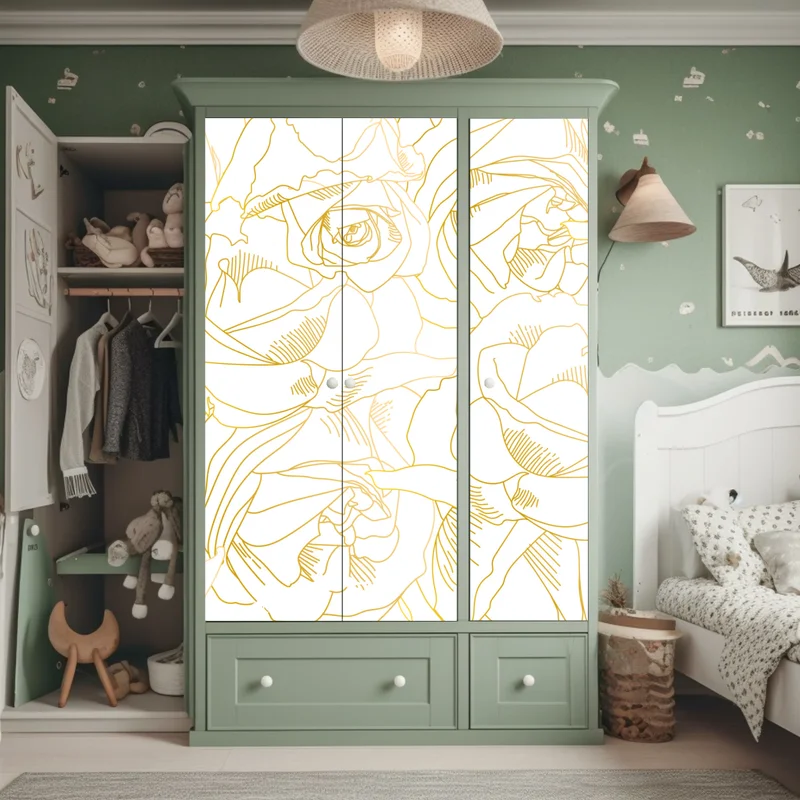 Schrankaufkleber goldene rosen linienzeichnung Schrankaufkleber goldene rosen linienzeichnung
