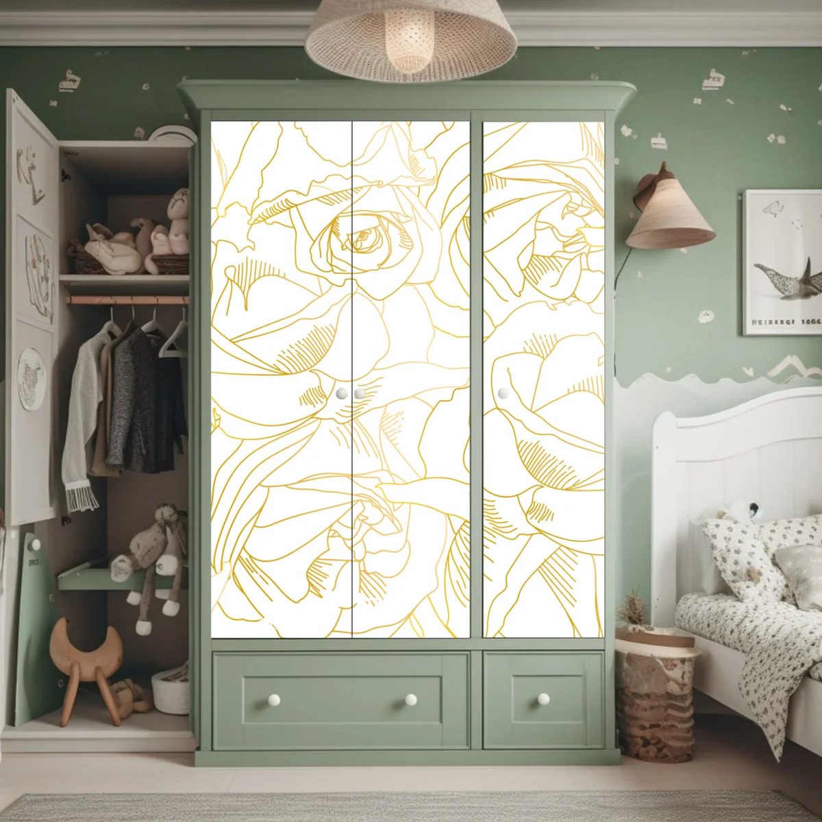 Schrankaufkleber goldene rosen linienzeichnung Schrankaufkleber goldene rosen linienzeichnung