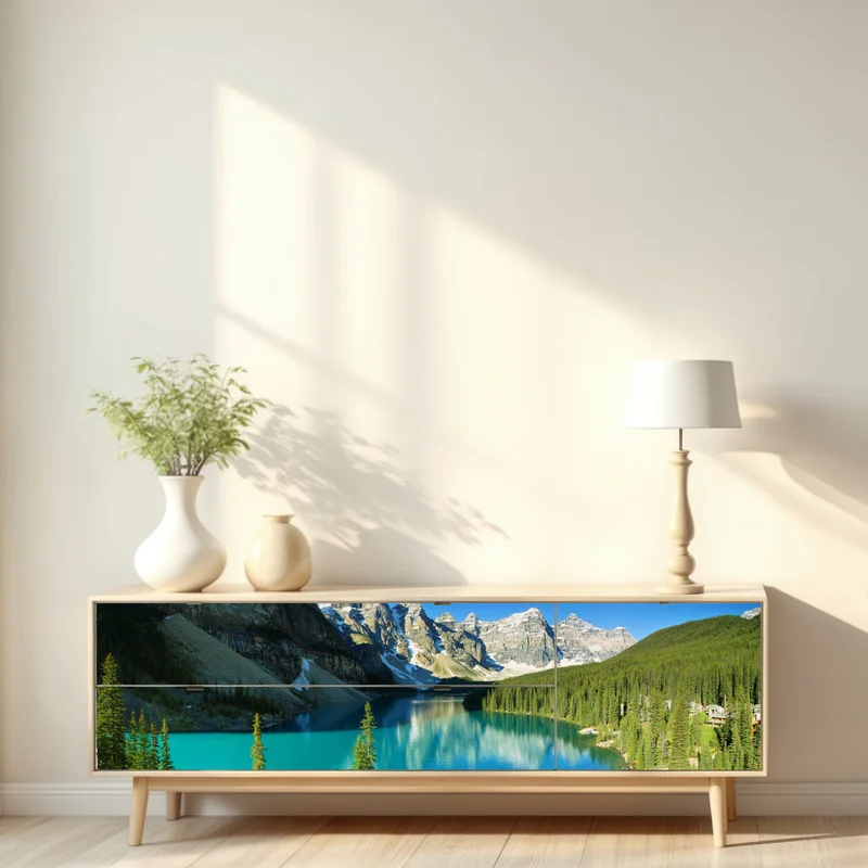 Repositionierbarer Aufkleber ruhiger türkisfarbener bergsee