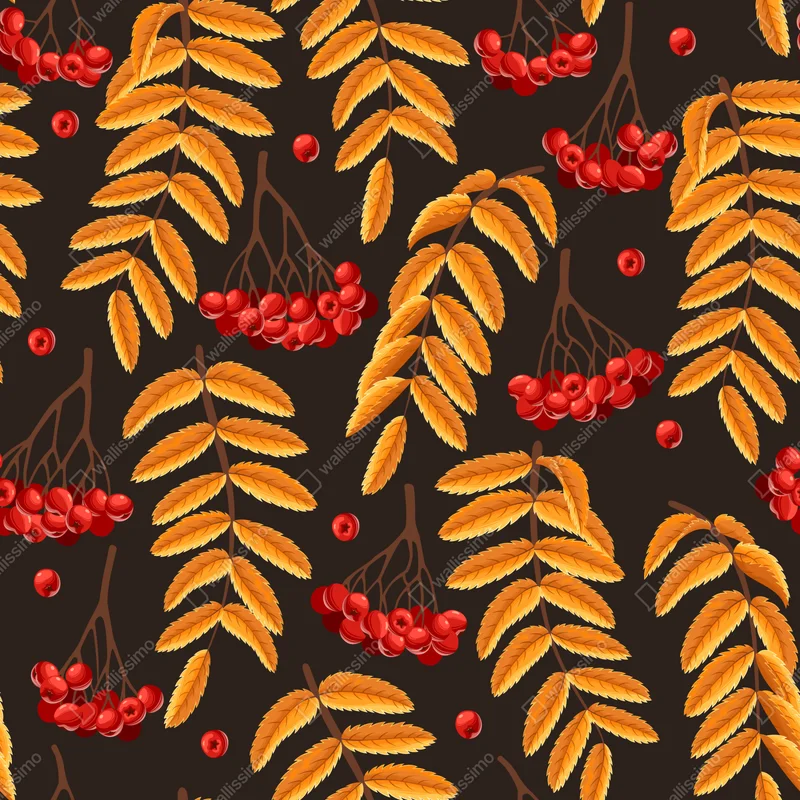 Fototapete herbstliches muster mit vogelbeeren und blättern Fototapete herbstliches muster mit vogelbeeren und blättern