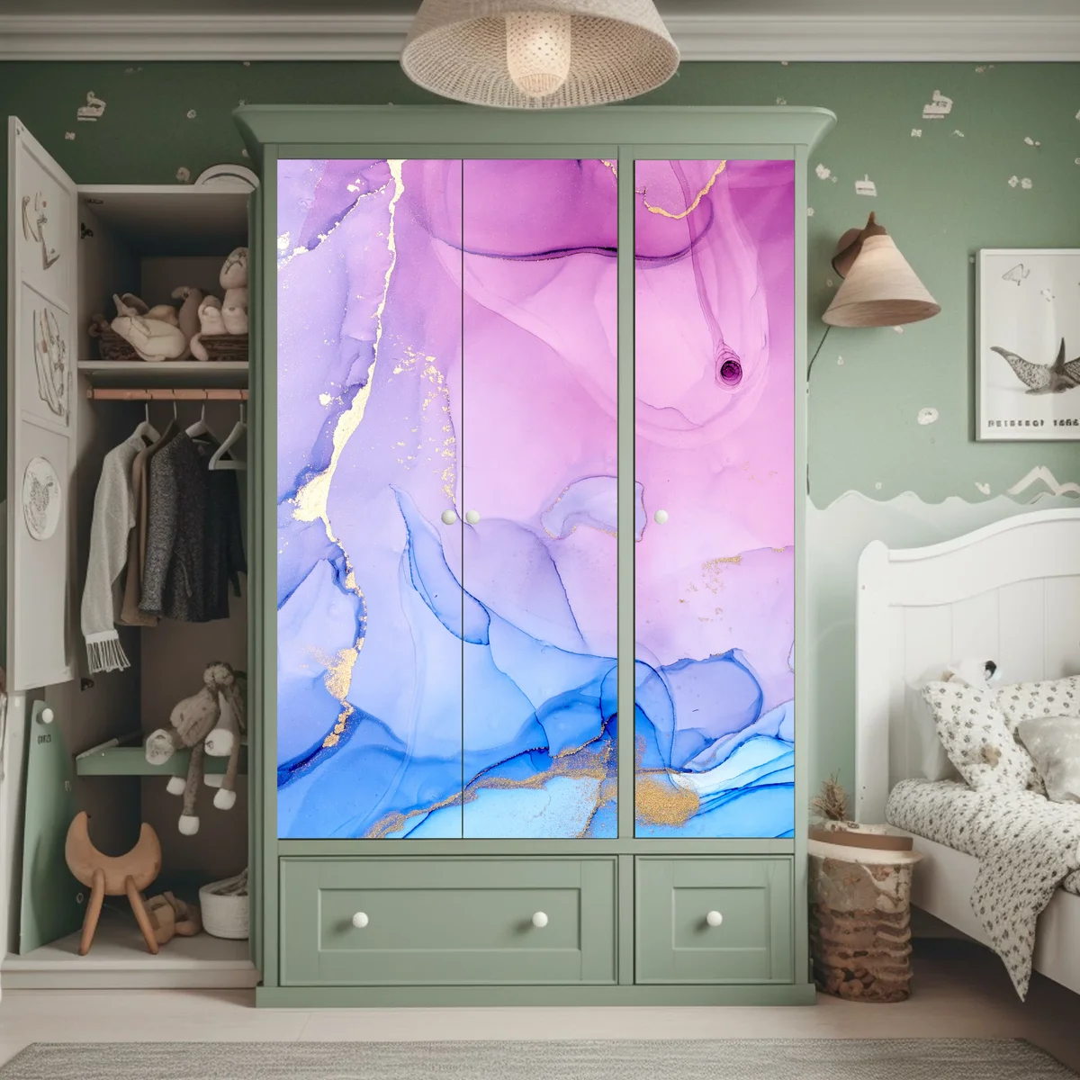 Schrankaufkleber rosa und blaue marmorierte abstraktion Schrankaufkleber rosa und blaue marmorierte abstraktion